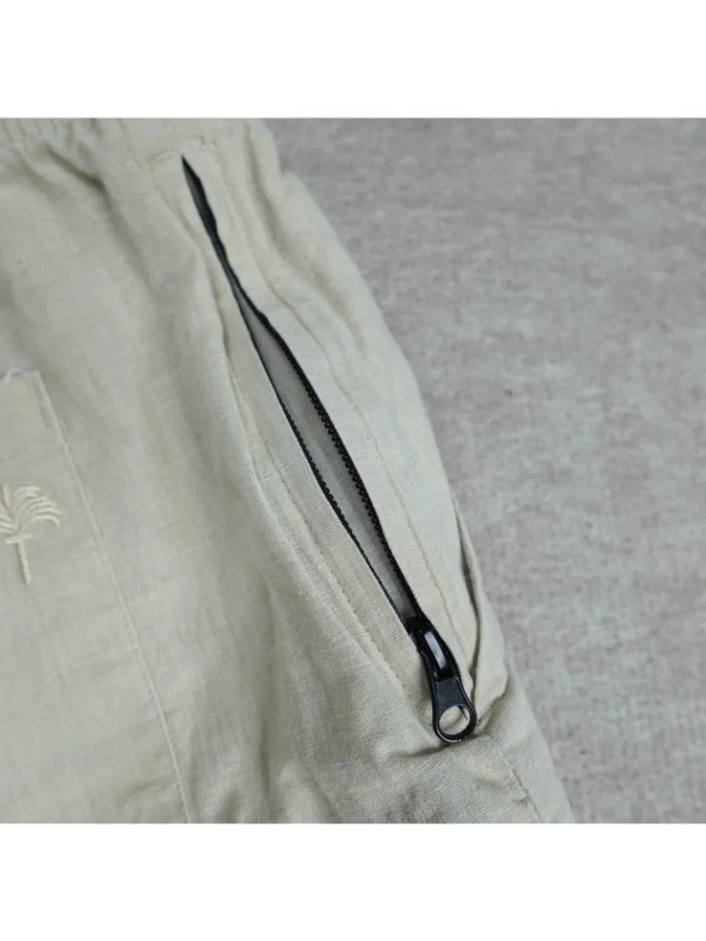 OAS Mens Shorts 2XL Beige Solid Drawstring Linen Cotton Pull On Stretch Waist